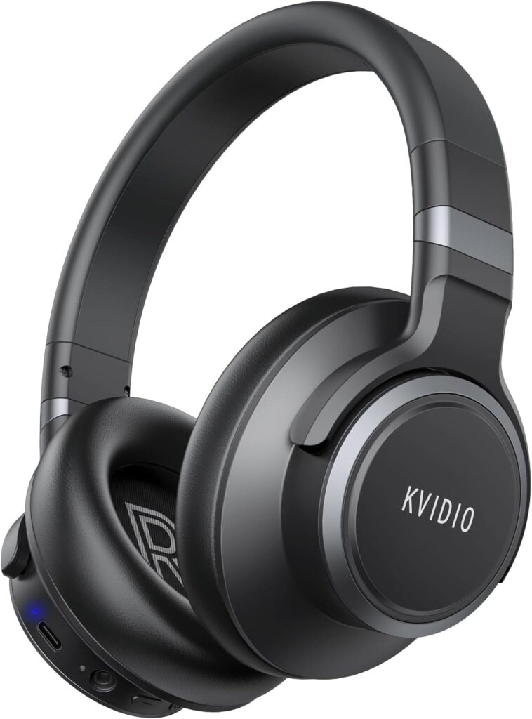 KVIDIO Hybrid Active Noise Cancelling Headphones Over Ear | Bluetooth Wireless ANC 70H Playtime, Transparency Mode, Microphone, Deep Bass, HiFi Stereo Sound for Home, Travel, Office