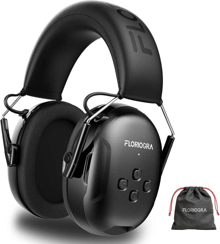Floriogra Bluetooth 6.0 Hearing Protection Headphones with Rechargeable 2000mAh Battery